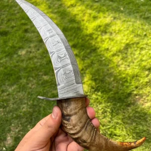 CUSTOM MADE DAMASCUS STEEL TRAILING POINT BLADE BOWIE