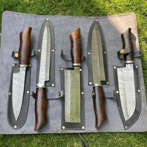 5 PIECES CUSTOM MADE DAMASCUS STEEL CHEF KNIVES SET