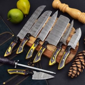 handmade damascus steel kitchen knife set