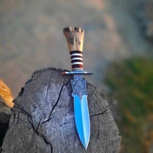 Handmade beautiful customize and By Chisel Deep Hand Engraved Native ( Chief & Queen ) Both side On Blade - With Sheath