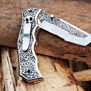 Handmade beautiful Engraved Folding knife